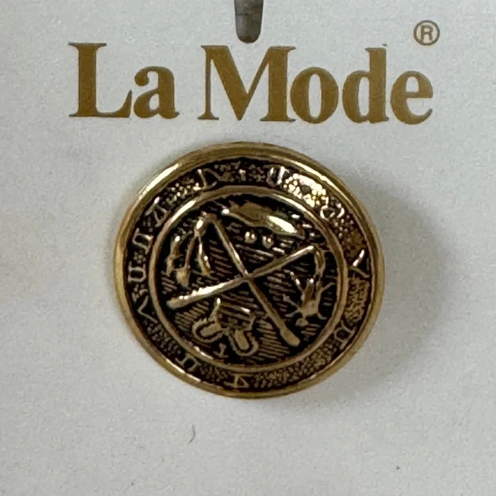 Vintage La Mode Buttons Gold Crest Metal‎ Shank Buttons Set of 2 1970s